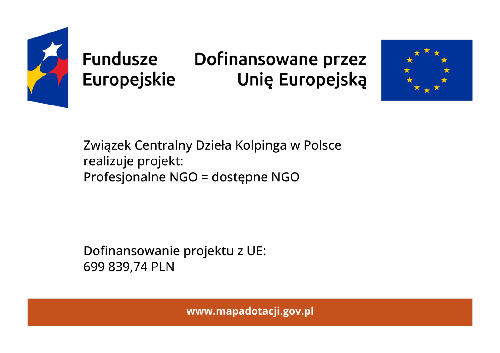 Grafika zawierająca logo Funduszy Europejskich, flagę Unii Europejskiej oraz adres strony internetowej www.mapadotacji.gov.pl